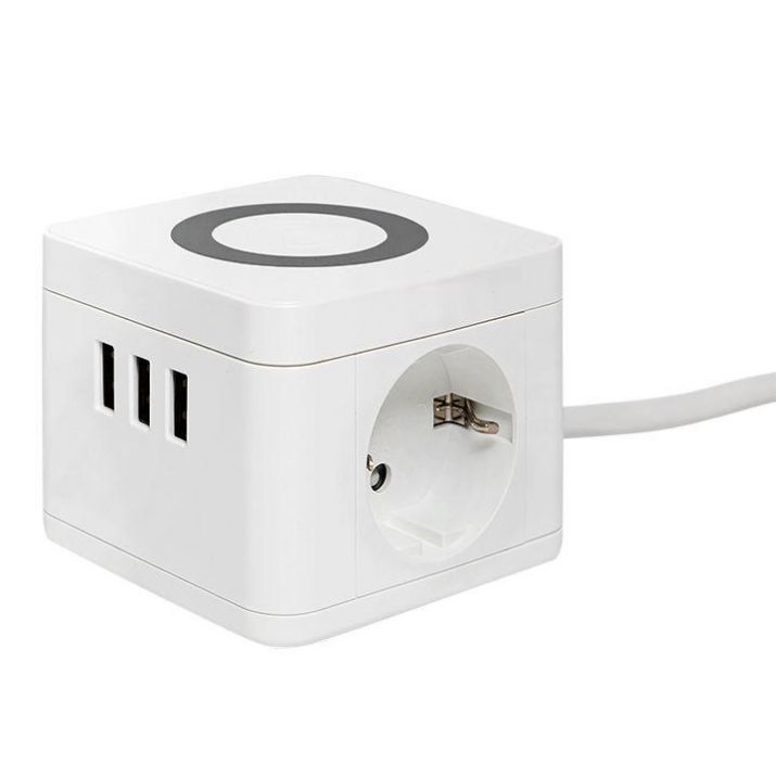Изображение Удлинитель "Куб" 2 гнезда 3USB 2.4А+зарядное устройство 1.3 метра 1кв.мм EKF UBA-CUB-3-WC