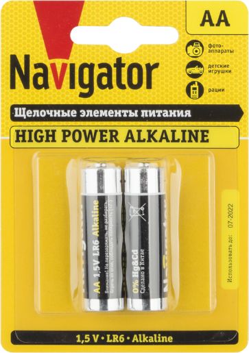 Изображение Элемент питания алкалиновый AA/LR6 94 752 NBT-NE-LR6-BP2 (блист.2шт) NAVIGATOR 94752