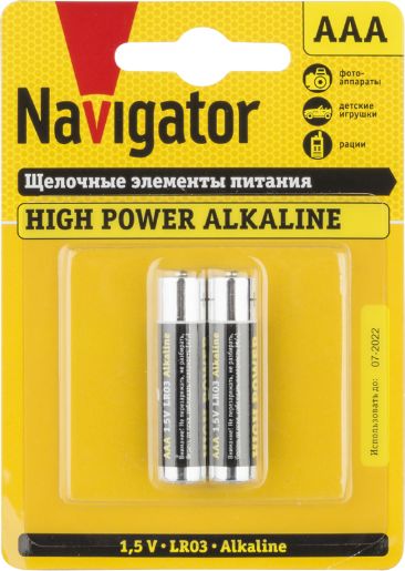 Изображение Элемент питания алкалиновый AAA/LR03 94 750 NBT-NE-LR03-BP2 (блист.2шт) NAVIGATOR 94750