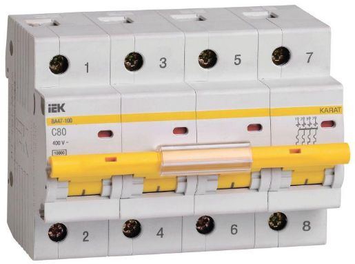 Изображение Выключатель автоматический модульный 4п C 80А 10кА ВА47-100 IEK MVA40-4-080-C
