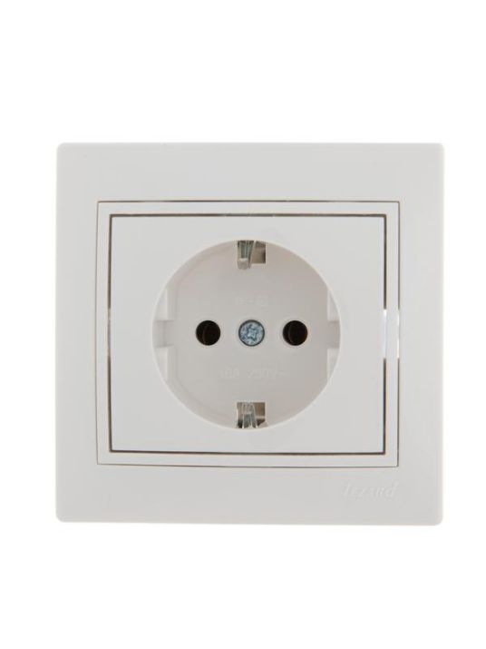 Изображение Розетка 1-м СП Mira 16А IP20 с заземл. с бел. вставкой керамика бел. LEZARD 701-0202-122