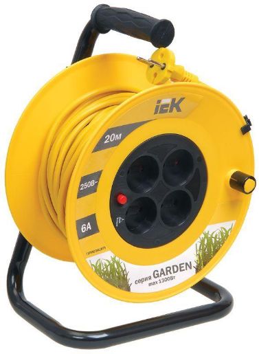 Изображение Удлинитель на катушке 4х20м без заземл. 6А IP20 Garden УК20 2х0.75 термозащита IEK WKP23-06-04-20