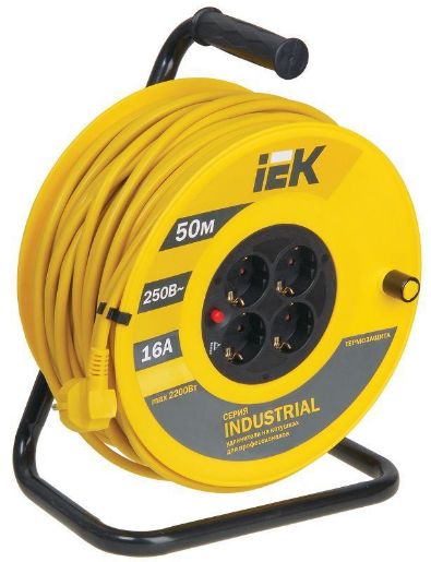 Изображение Удлинитель на катушке 4х50м с заземл. 16А IP20 Industrial УК50 3х1.5 термозащита IEK WKP15-16-04-50