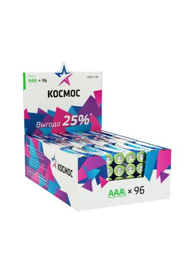 Изображение Элемент питания алкалиновый AAA/LR03 (уп.96шт) КОСМОС KOCLR03_96BOX