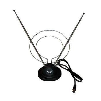 Изображение Антенна ТВ комнатная RX-100 телескопич. на подставке с кольцом VHF; UHF 47-860MHz REXANT 34-0100