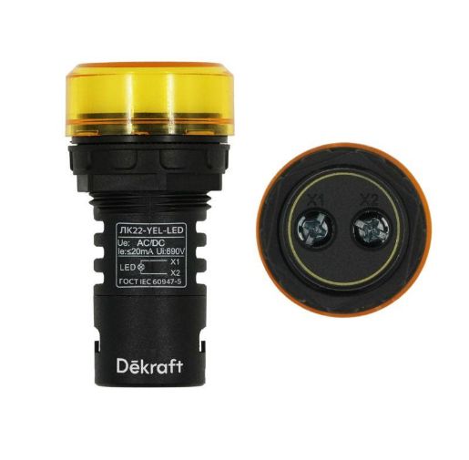 Изображение Лампа коммутационная ADDS ЛК-22 d22мм 220В желт. LED DEKraft 25004DEK