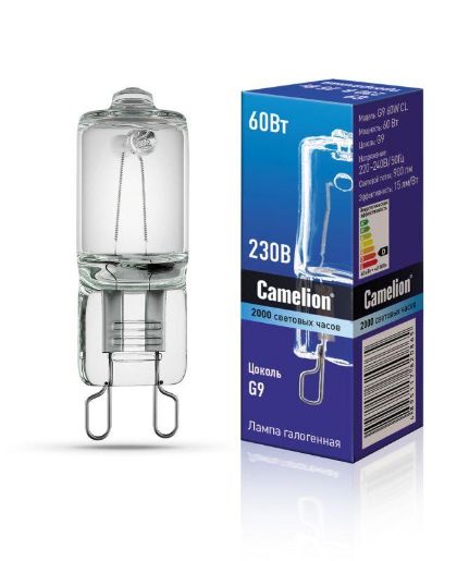 Изображение Лампа галогенная 60Вт капсула G9 3000К 240В прозр. Camelion 5555