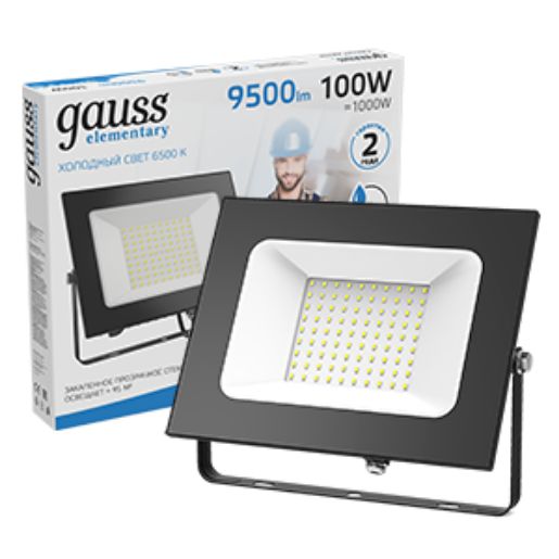 Изображение Прожектор светодиодный Elementary ДО 100Вт 6500К IP65 9500лм 175-265В черн. GAUSS 613100100