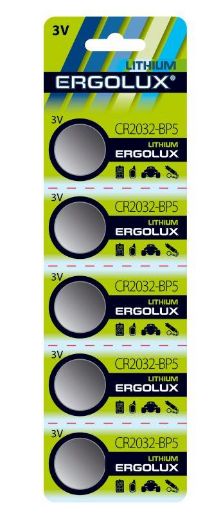 Изображение Элемент питания литиевый CR2032 BL-5 3В (блист.5шт) Ergolux 12051
