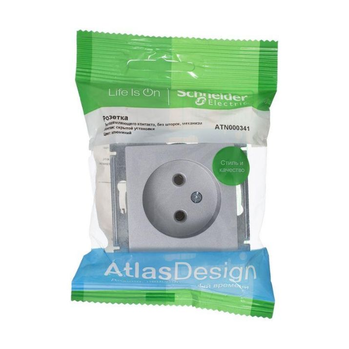 Изображение Розетка 1-м СП AtlasDesign 16А IP20 без заземл. без защ. шторок механизм алюм. SE ATN000341