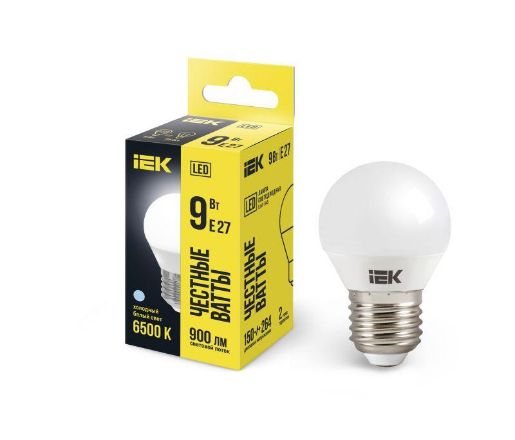Изображение Лампа светодиодная ECO G45 9Вт шар 6500К E27 230В IEK LLE-G45-9-230-65-E27
