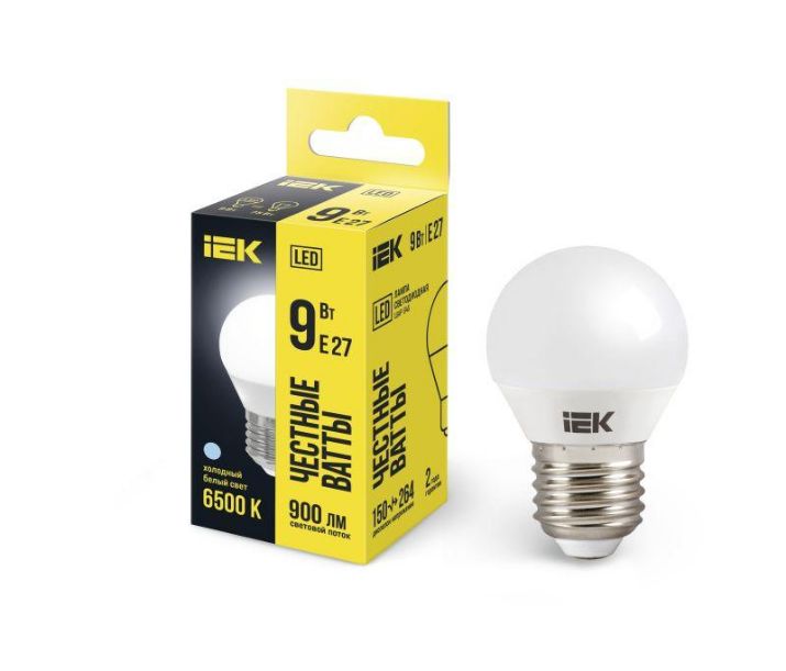 Изображение Лампа светодиодная ECO G45 9Вт шар 6500К E27 230В IEK LLE-G45-9-230-65-E27