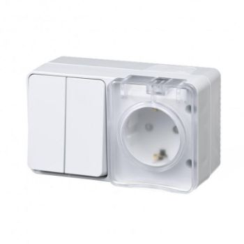 Изображение Блок ОП AtlasDesign Profi54 (розетка 16А 250В с заземл. защ. шторки + 2-кл. выкл. 10А) IP54 бел. SE ATN540174