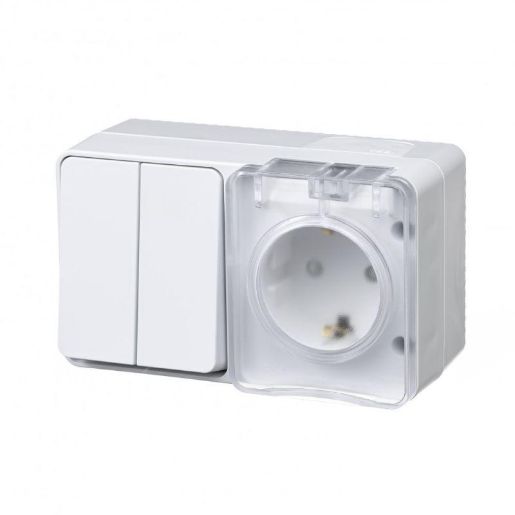 Изображение Блок ОП AtlasDesign Profi54 (розетка 16А 250В с заземл. защ. шторки + 2-кл. выкл. 10А) IP54 бел. SE ATN540174