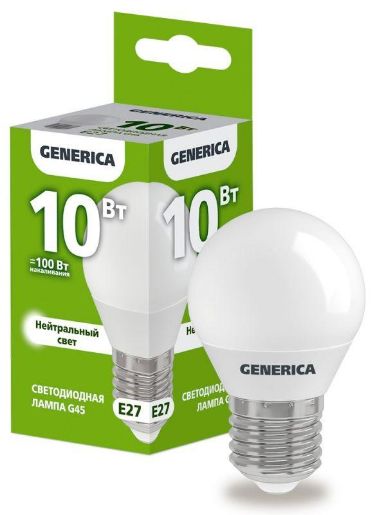 Изображение Лампа светодиодная G45 10Вт шар 4000К E27 230В GENERICA LL-G45-10-230-40-E27-G