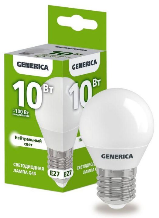 Изображение Лампа светодиодная G45 10Вт шар 4000К E27 230В GENERICA LL-G45-10-230-40-E27-G