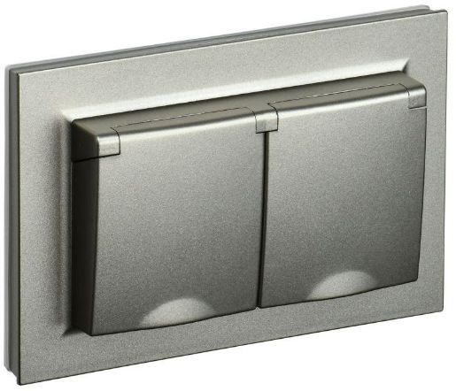Изображение Розетка 2-м СП BRITE РСбш12-3-44-БрШ 16А в сборе IP44 с крышкой шампань IEK BR-R26-16-44-K37-F