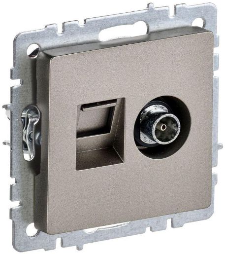 Изображение Розетка компьютерная + телевизионная 2-м Brite РТВ/РК12-БрШ RJ45 кат.5E + TV шампань IEK BR-AK20-1-K37