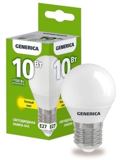 Изображение Лампа светодиодная G45 10Вт шар 3000К E27 230В GENERICA LL-G45-10-230-30-E27-G