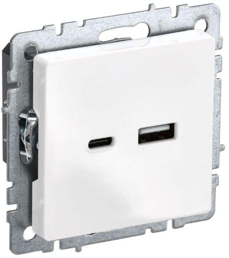 Изображение Розетка BRITE USB A+C 18Вт РЮ11-1-БрБ бел. IEK BR-U22-018-K01
