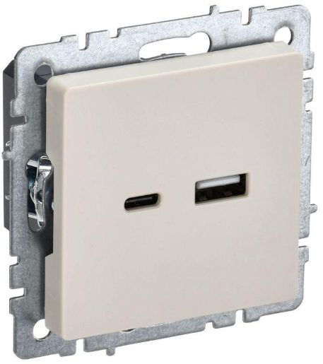 Изображение Розетка BRITE USB A+C 18Вт РЮ11-1-БрКр беж. IEK BR-U22-018-K10
