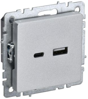 Изображение Розетка BRITE USB A+C 18Вт РЮ11-1-БрА алюм. IEK BR-U22-018-K47