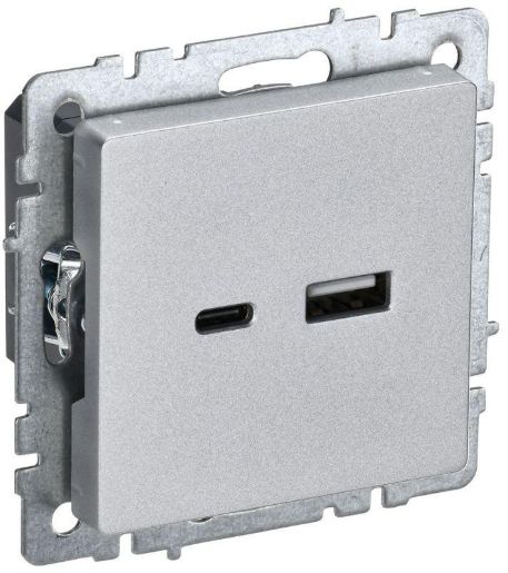 Изображение Розетка BRITE USB A+C 18Вт РЮ11-1-БрА алюм. IEK BR-U22-018-K47