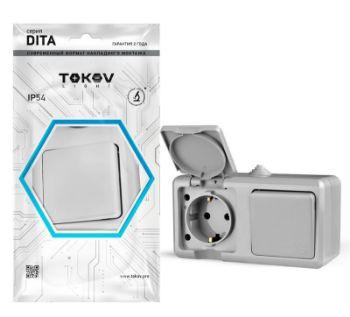 Изображение Блок ОП Dita (розетка 16А 250В с заземл. + 1-кл. выкл. 10А) IP54 сер. TOKOV ELECTRIC TKL-DT-V1RZ-C06-IP54