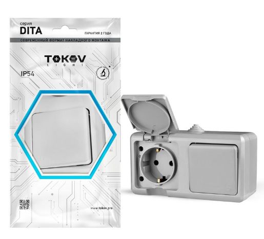 Изображение Блок ОП Dita (розетка 16А 250В с заземл. + 1-кл. выкл. 10А) IP54 сер. TOKOV ELECTRIC TKL-DT-V1RZ-C06-IP54