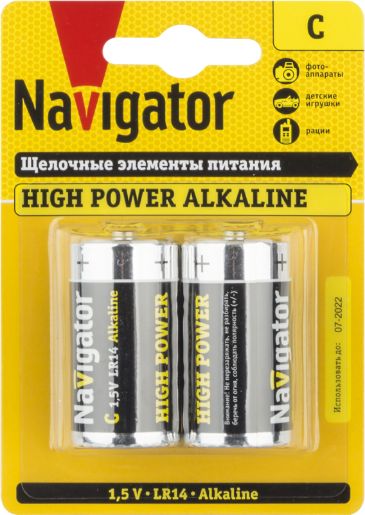 Изображение Элемент питания алкалиновый C/LR14 94 754 NBT-NE-LR14-BP2 (блист.2шт) NAVIGATOR 94754