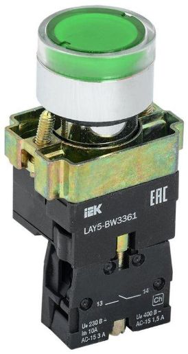 Изображение Кнопка LAY5-BW3361 с подсветкой зел. 1з IEK BBT50-BW-K06