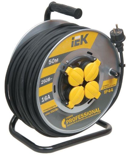 Изображение Удлинитель на метал. катушке 4х50м с заземл. 16А IP44 Professional УК50 КГ 3х1.5 термозащита IEK WKP16-16-04-50-44