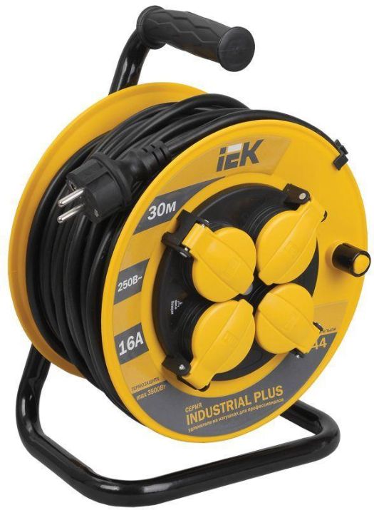 Изображение Удлинитель на катушке 4х30м с заземл. 16А IP44 Industrial plus УК30 3х1.5 термозащита IEK WKP15-16-04-30-44