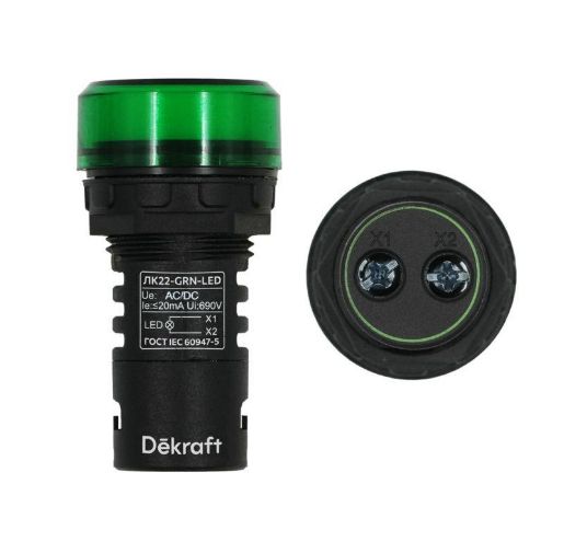 Изображение Лампа коммутационная ADDS ЛК-22 d22мм 220В зел. LED DEKraft 25002DEK