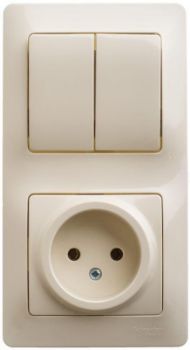 Изображение Блок комбинированный Glossa (розетка + 2-кл. выкл.) беж. SE GSL000272