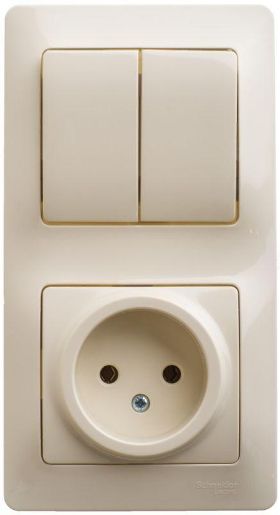 Изображение Блок комбинированный Glossa (розетка + 2-кл. выкл.) беж. SE GSL000272
