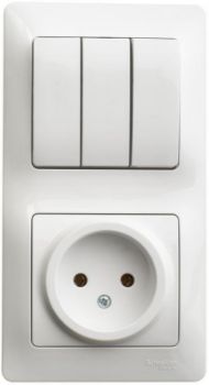 Изображение Блок комбинированный Glossa (розетка + 3-кл. выкл.) бел. SE GSL000176
