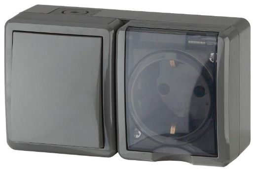 Изображение Блок ОП розетка+выключатель 11-7401-03 16АХ(10AX)-250В IP54 Эксперт сер. ЭРА Б0020734