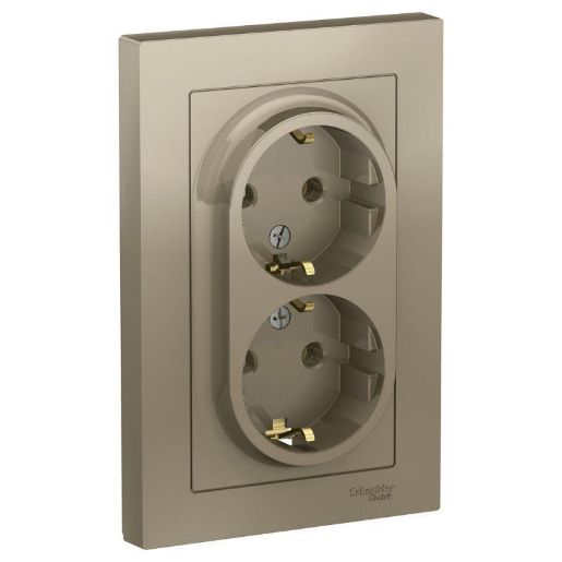 Изображение Розетка 2-м СП AtlasDesign 16А IP20 с заземл. в сборе шампань SE ATN000524