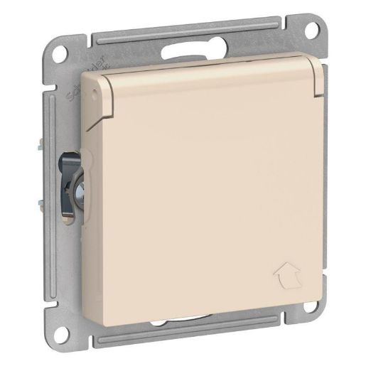 Изображение Розетка 1-м СП AtlasDesign 16А IP20 с заземл. защ. шторки с крышкой механизм беж. SE ATN000246