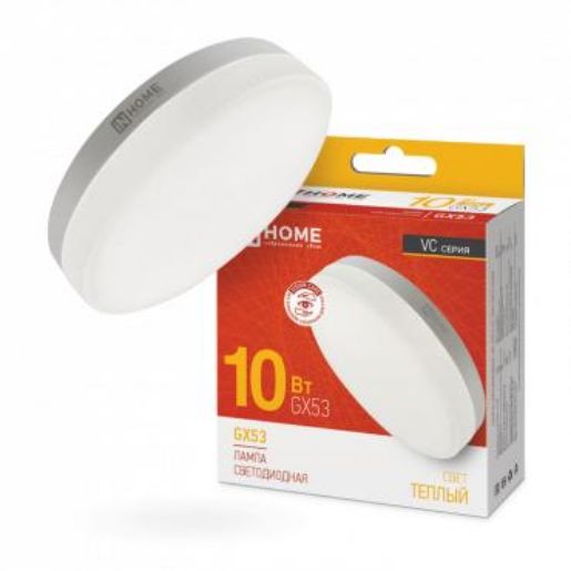 Изображение Лампа светодиодная LED-GX53-VC 10Вт таблетка 3000К тепл. бел. GX53 950лм 230В IN HOME 4690612020754
