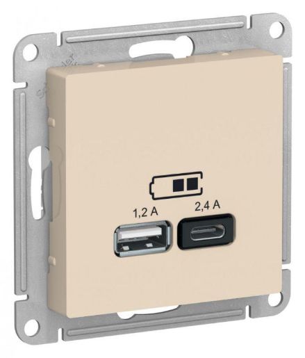 Изображение Розетка USB AtlasDesign тип A+C 5В/2.4А 2х5В/1.2А механизм беж. SE ATN000239