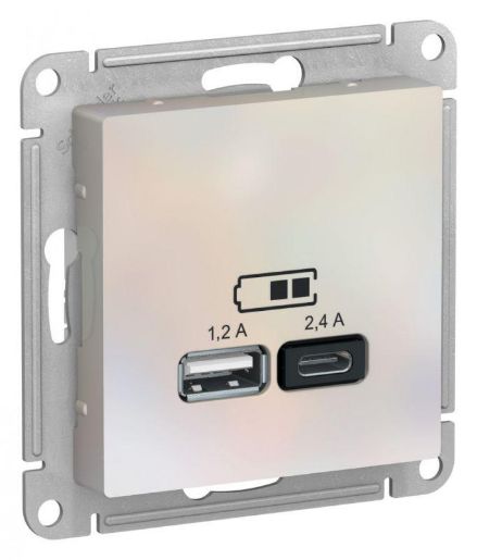 Изображение Розетка USB AtlasDesign тип A+C 5В/2.4А 2х5В/1.2А механизм жемчуж. SE ATN000439