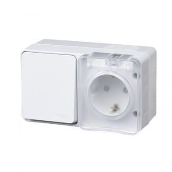 Изображение Блок ОП AtlasDesign Profi54 (розетка 16А 250В с заземл. защ. шторки + 1-кл. выкл. 10А) IP54 бел. SE ATN540170
