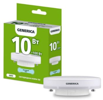 Изображение Лампа светодиодная 10Вт T80 таблетка 6500К холод. бел. GX53 1000лм 230В GENERICA LL-T80-10-230-65-GX53-G