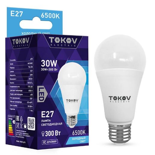 Изображение Лампа светодиодная 30Вт А70 6500К Е27 176-264В TOKOV ELECTRIC TKE-A70-E27-30-6.5K