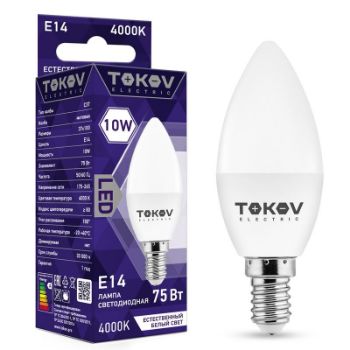 Изображение Лампа светодиодная 10Вт С37 4000К Е14 176-264В TOKOV ELECTRIC TKE-C37-E14-10-4K