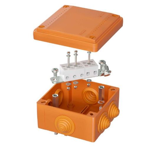 Изображение Коробка ответвительная FS 100х100х50мм 5р 450В 20А 10кв.мм с каб. вводами и клеммн. IP55 пластик. DKC FSB11510