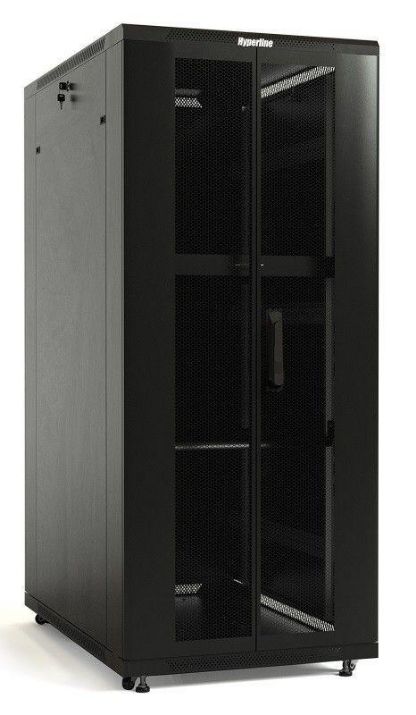 Изображение Шкаф напольный TTB-4261-DD-RAL9004 19дюйм 42U 2055х600х1000 перед. и задняя перфор. двери (75проц.) ручка с замком крыша нового типа черн. (RAL 9004) (разобранный) Hyperline 392681