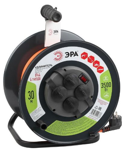 Изображение Удлинитель на метал. катушке 4х30м с заземл. 16А IP44 RMx-4es-3х1.5-30m-IP44 ПВС 3х1.5 Эра Б0046850